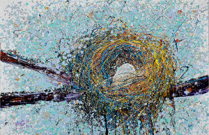 Painting: Nest on Branch. Artist: Michael Glass