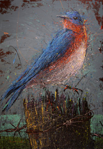 Blue Bird on Fence Post painting by Michael Glass